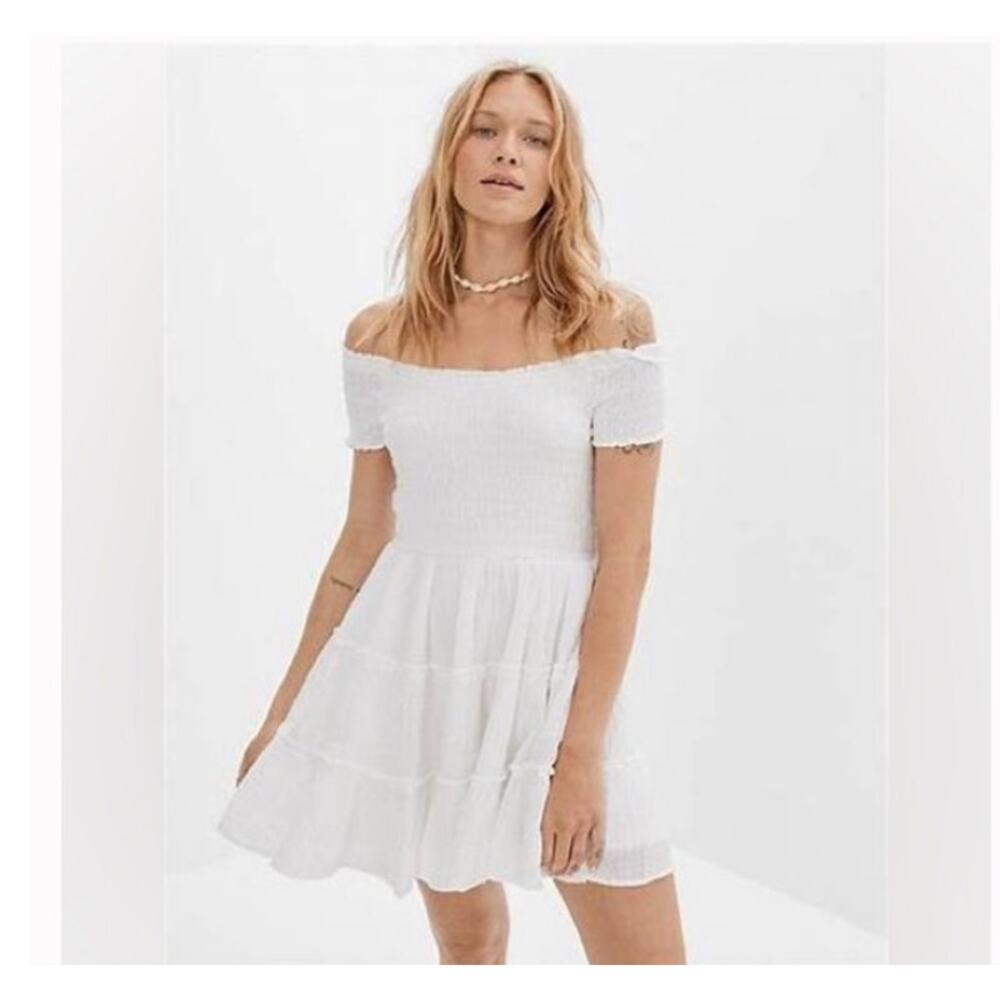 American Eagle Outfitters White Off-Shoulder Mini Dress